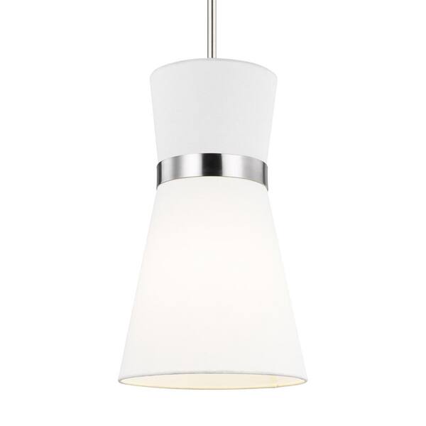 Generation Lighting - Clark 1-Light Brushed Nickel Hanging Pendant with White Linen Shade