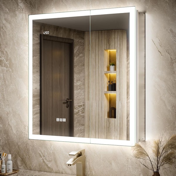Terri 30 in. W x 32 in. H Acrylic LED Front & Back Light Rectangular Recessed/Surface Wall Medicine Cabinet with Mirror