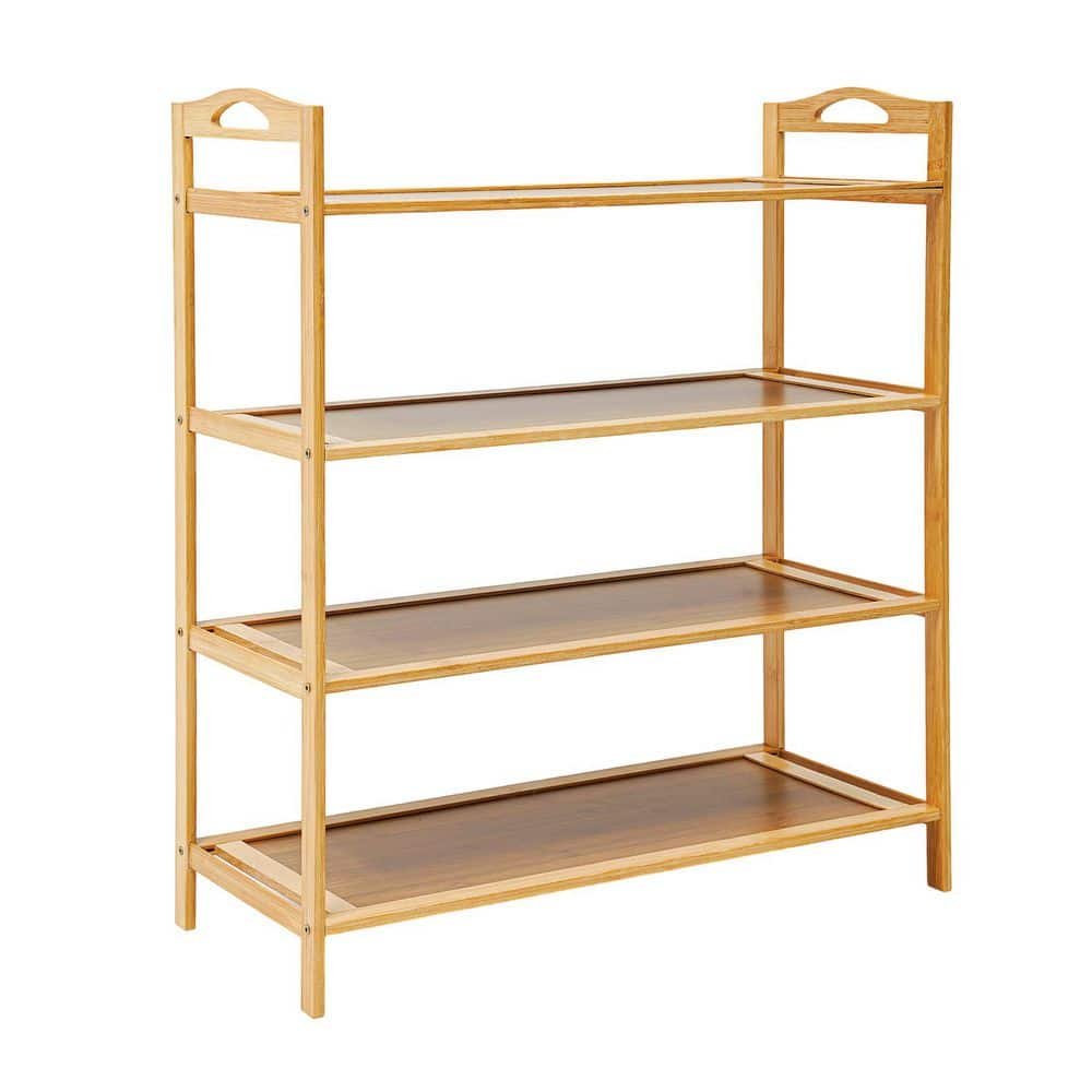 26.38 in. H 12-Pair Wood Color Bamboo Shoe Rack 4-Layer