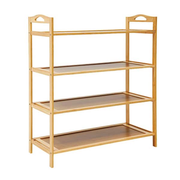 26.38 in. H 12-Pair Wood Color Bamboo Shoe Rack 4-Layer