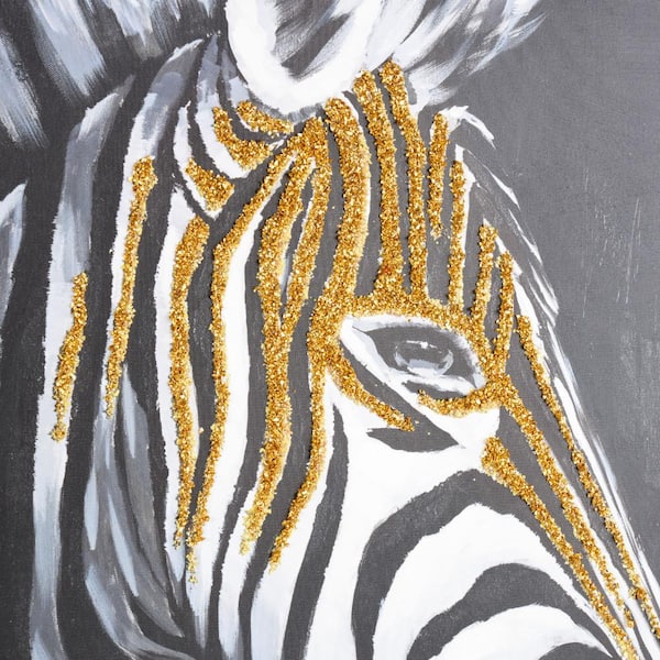 Litton Lane 1- Panel Zebra Framed Art Print with Gold Foil Accents