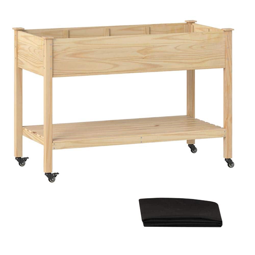 "Outdoor 33"" Tall Raised Garden Bed, Solid Pine Wood Planter Box w/Lockable Wheels, Bottom Storage Shelf Drainage Holes" price history on PriceWatchPro