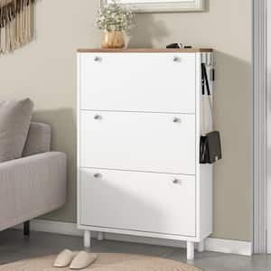 47.6 in. H x 31.5 in. W x 9.4 in. D White Free Standing Shoe Storage Cabinet with 3-Flip Drawers and 3 Hooks