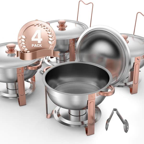 Chafing Dish Buffet Set, 5 qt. 4-Pack, Stainless Steel Chafer with Pans, Round Catering Warmer with Lid & Folding Stand
