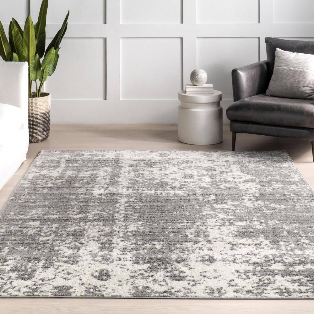 Gray Abstract 9' x 12' Stain-Resistant Synthetic Area Rug