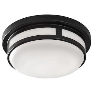 9 in. Round Black Indoor Outdoor LED Flush Mount Ceiling Light Adjustable CCT 600 Lumens Wet Rated Front or Side Door