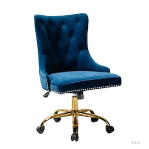 Adelina Navy Height Adjustable Swivel Tufted Armless Task Chair with Nailhead Trim and Metal Base