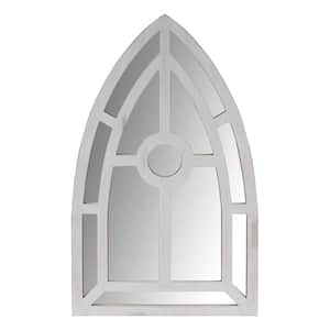 39.37 in. H x 0.98 in. W Silver Arched Window Pane Wooden Wall Mirror with Trimmed Details