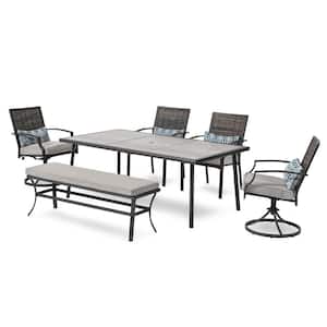 Sintra 6-Piece Steel/Wicker Rectangle Outdoor Dining Set with Swivel Chairs and Gray Cushions