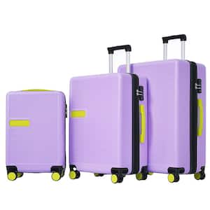 3-Piece Purple Expandable ABS Hardshell Spinner 20 in. plus 24 in. plus 28 in. Luggage Set, Telescoping Handle, TSA Lock