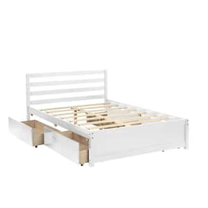 Full Size Wood Platform Bed with 4-Storage Drawers Wooden Bed Frame Full Platform Bed with Headboard