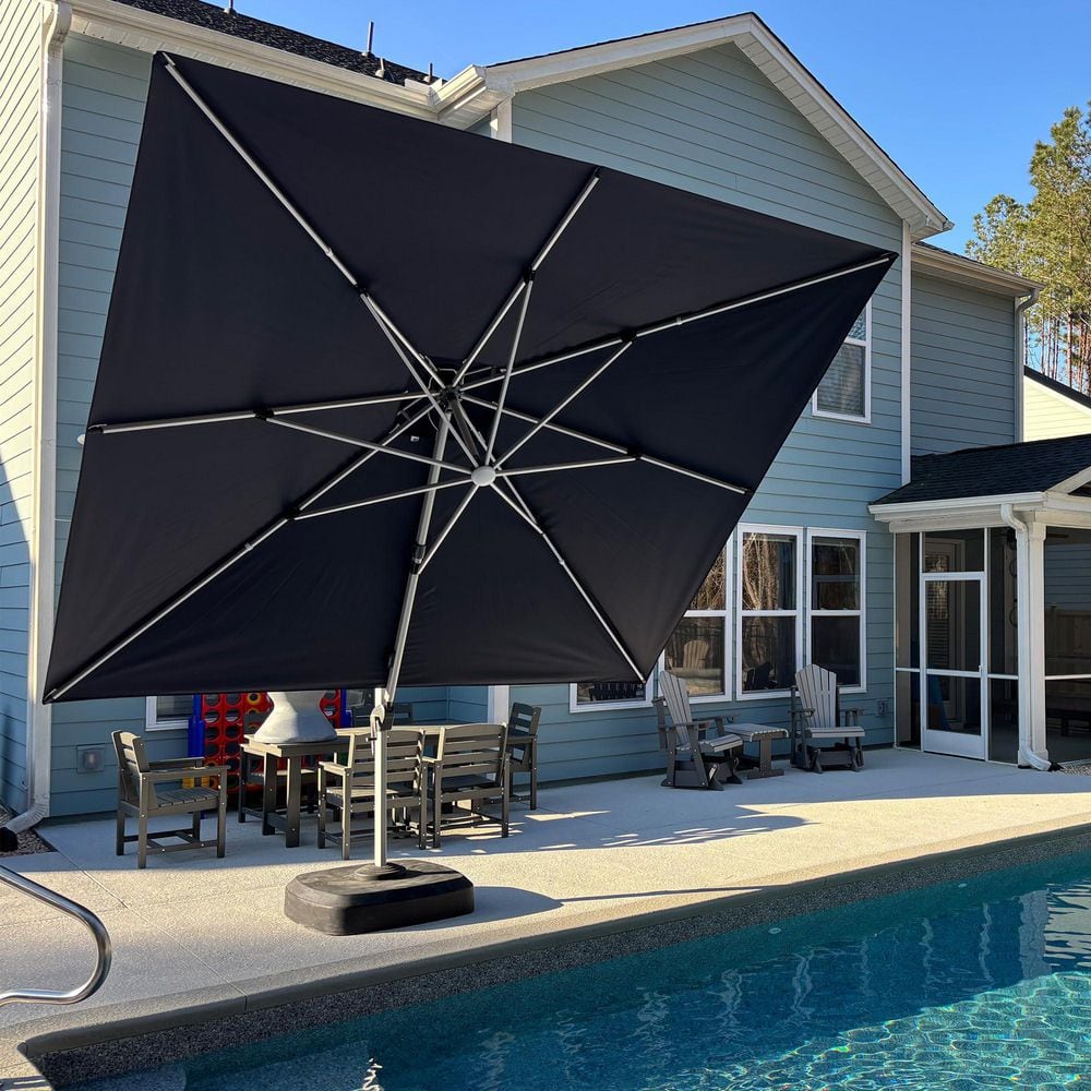 led patio umbrella in sunbrella periwinkle PURPLE LEAF 9x12ft with Solar Lights, Rectangular Patio Umbrella, Yard Umbrellas, Navy Blue The base holds up to 225 Sunnydaze 9-Foot Sunbrella Patio Umbrella,