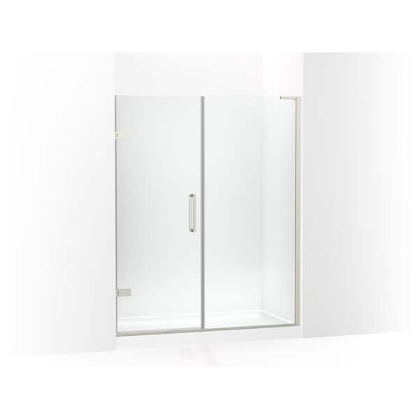 KOHLER Composed 57-58 in. W x 72 in. H Pivot Frameless Shower Door in Anodized Brushed Nickel with 3/8 in. Thick Clear Glass