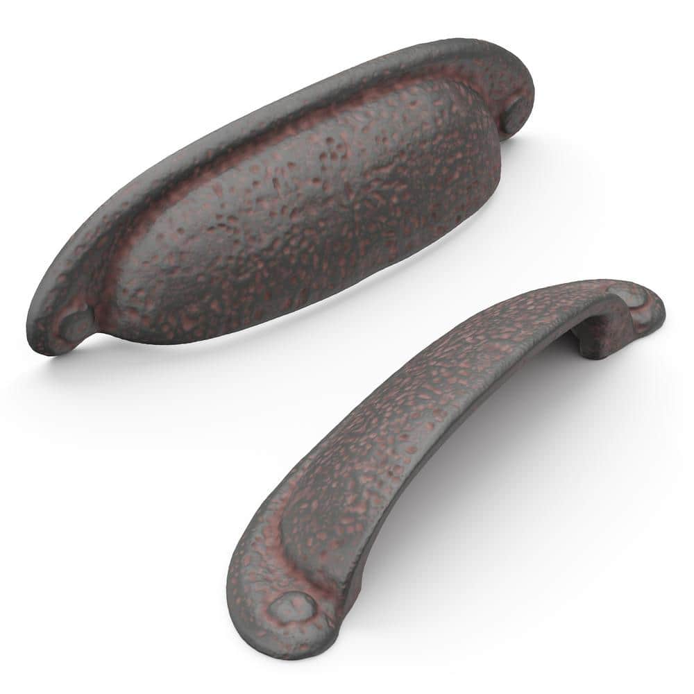 Rustic Iron Matte Finish Cup Drawer Pulls with Mounting Hardware
