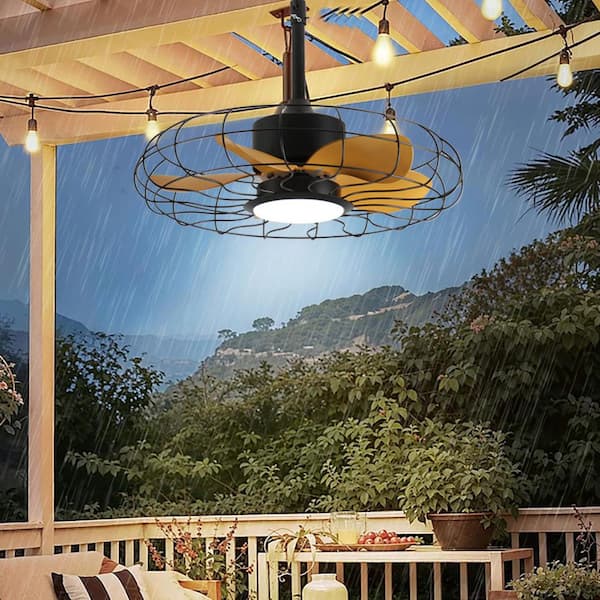 23 in. Black Downrod Mount IP65 Waterproof Outdoor Ceiling Fan with Dimmable 3CCT LED Light, Remote for Patios/Pergola