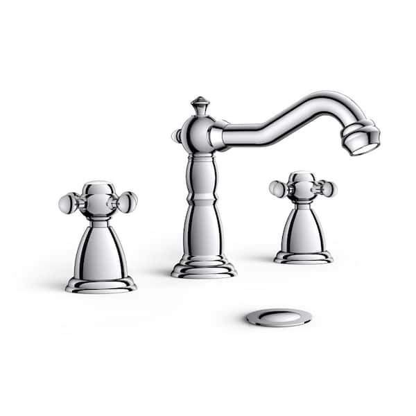 8 in. Widespread Double Handle Bathroom Faucet with Pop Up Drain in Chrome