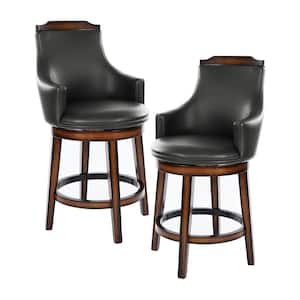 Toulon 24 in. Burnished Oak Finish Wood Swivel Counter Height Chair with Dark Brown Faux Leather Seat (Set of 2)