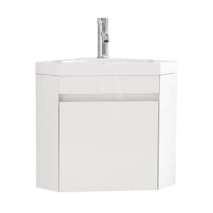 Wonline 15.74 in. W x 15.74 in. D x 19.29 in. H Single Sink Bath Vanity in White with White Ceramics Top.