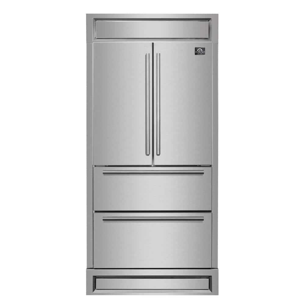 Forno Moena 36 in. French Door 19.2 cu. ft. Stainless Steel Refrigerator with Modern Decorative Grill - 40 in. Wide