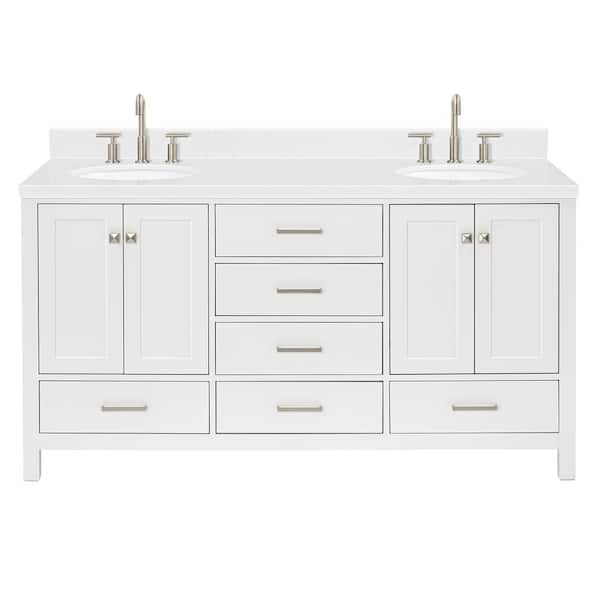 Cambridge 66 in. W x 22 in. D x 36 in. H Double Oval Sink Bath Vanity in White with Carrara White Quartz Top