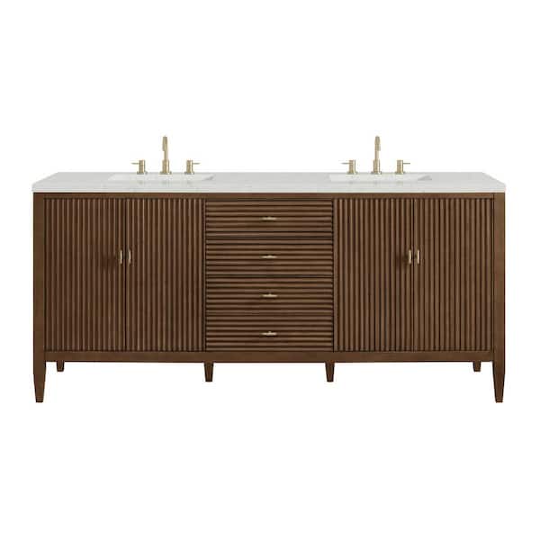 James Martin Vanities Myrrin 72.0 in. W x 23.5 in. D x 34.06 in. H Double Bathroom Vanity in Mid-Century Walnut and Lime Delight Quartz Top