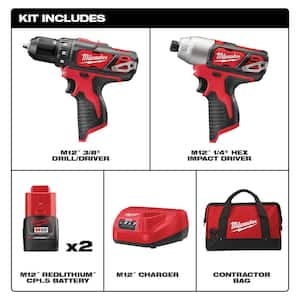 M12 12V Li-Ion Cordless Drill Driver/Impact Driver Combo Kit w (2) 1.5Ah Batteries, Charger and PACKOUT Bit Set (60 Pc)