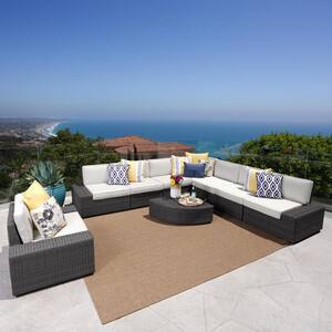9-Piece Plastic Patio Sectional Seating Set with White Cushions