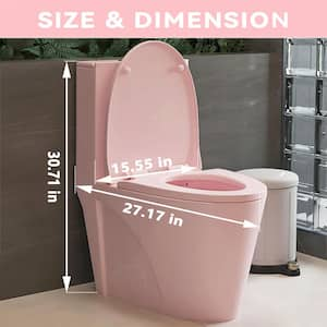 15.55 in. 1.1/1.6 GPF Dual-Flush Elongated 1-Piece Toilet in Matt Pink with Soft Close