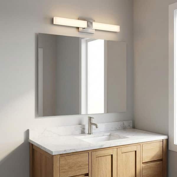Fentress 24 in. W x 4.5 in. H Brushed Nickel Modern Dimmable LED Bathroom Vanity Light with White Acrylic Shade