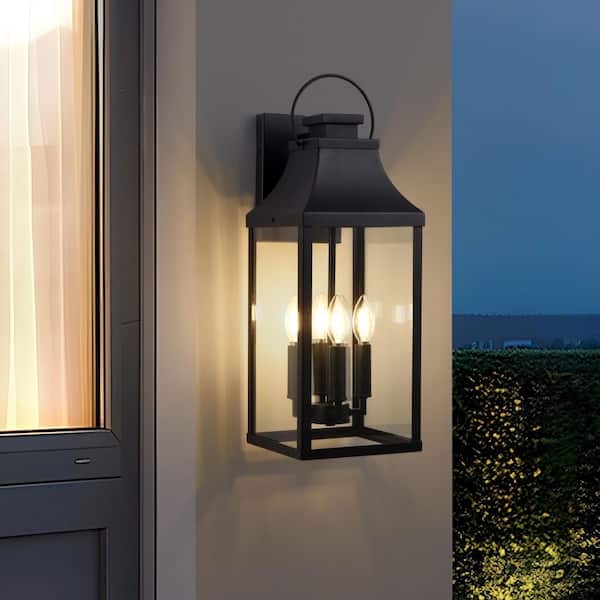 22.6 in. Tall 4-Light Black Outdoor Hardwired Wall Lantern Scone Exterior Wall Light with No Bulbs Included (1-Pack)