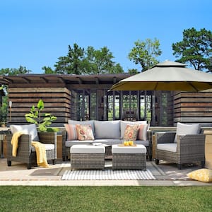 Positano Gray 5-Piece Wicker Outdoor Patio Conversation Seating Set with Gray Cushions