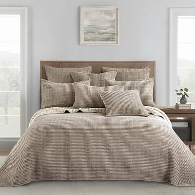 Mills Waffle 3-Piece Taupe Textured Cotton Queen Quilted Bedspread Set