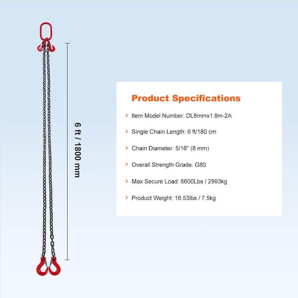 Élingue Chaîne 4 Brins Findmall 5/16" X 5FT - Charge Max 11000 Lbs G80, Avec Régleurs