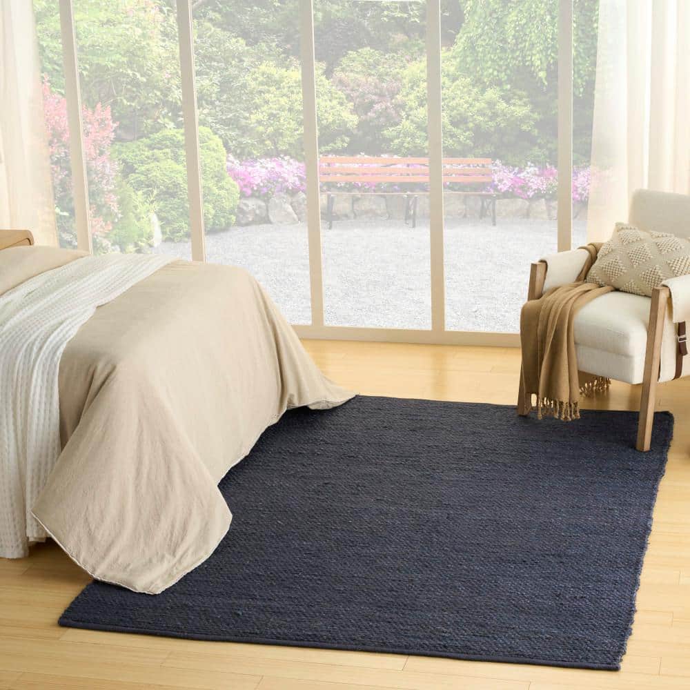 Handmade Navy Blue Natural Jute 4' x 6' Rectangular Rug