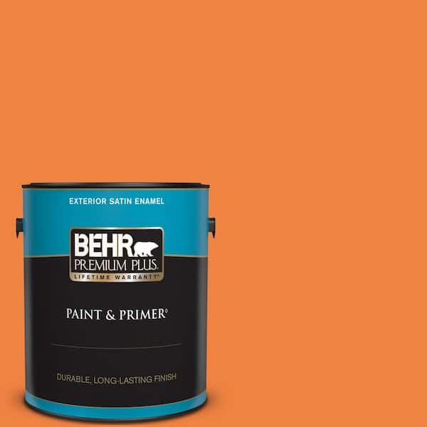 BEHR PREMIUM PLUS 1 gal. #P220-7 Construction Zone Satin Enamel Exterior Paint & Primer
