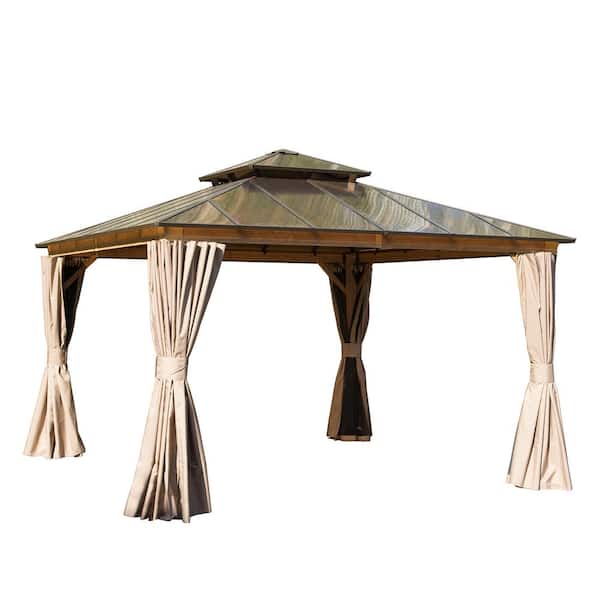 domi outdoor living 12 ft. W x 12 ft. D Aluminum Hardtop Polycarbonate Double Roof Gazebo, Curtains and Netting