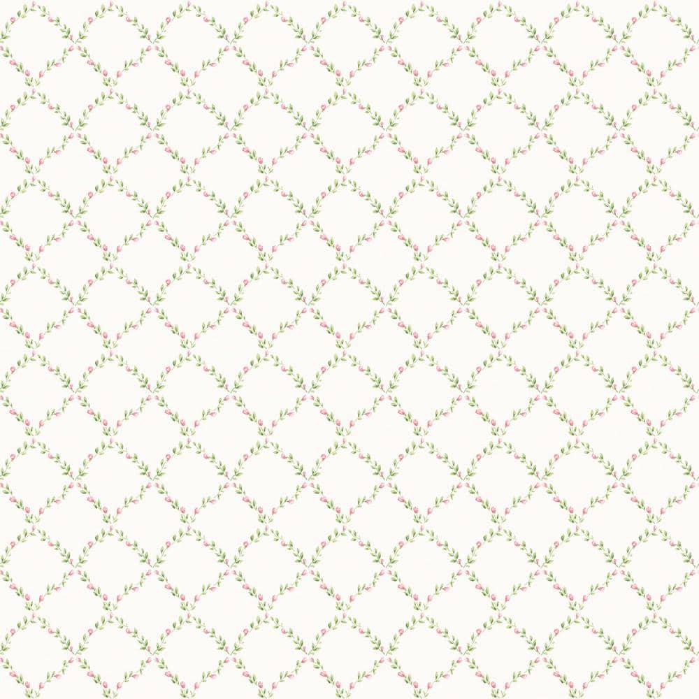 Miniatures 2 Pink/Green/Ivory Geometric Floral Trellis Design Matte Finish 