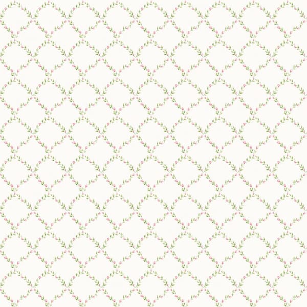 Unbranded Miniatures 2 Pink/Green/Ivory Geometric Floral Trellis Design Matte Finish Non-Pasted Vinyl on Non-Woven Wallpaper Roll