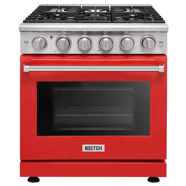30 in. 5 Burners Freestanding Propane Gas Range in Stainless Steel with 4.55 cu. ft. Convection Oven and Red Oven Door
