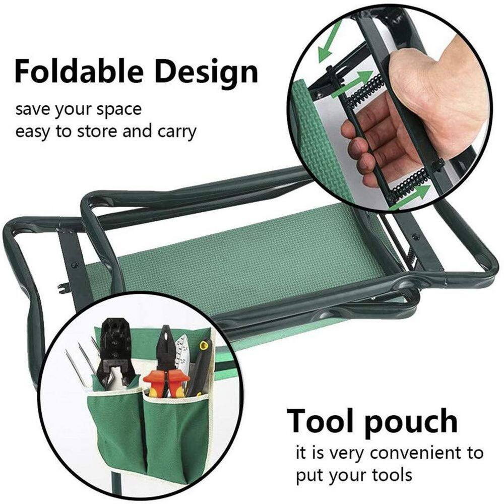 Green Foldable Garden Kneeler Seat with Tool Pouch