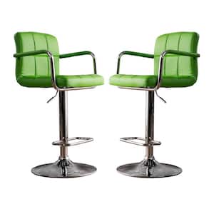 Lennocx 42.75 in. Green Low Back Metal Bar Stool with Faux Leather Seat (Set of 2)