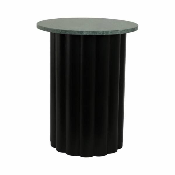 Liv & Skye 16 in. Black/Green Round Wood Ribbed Accent Table with