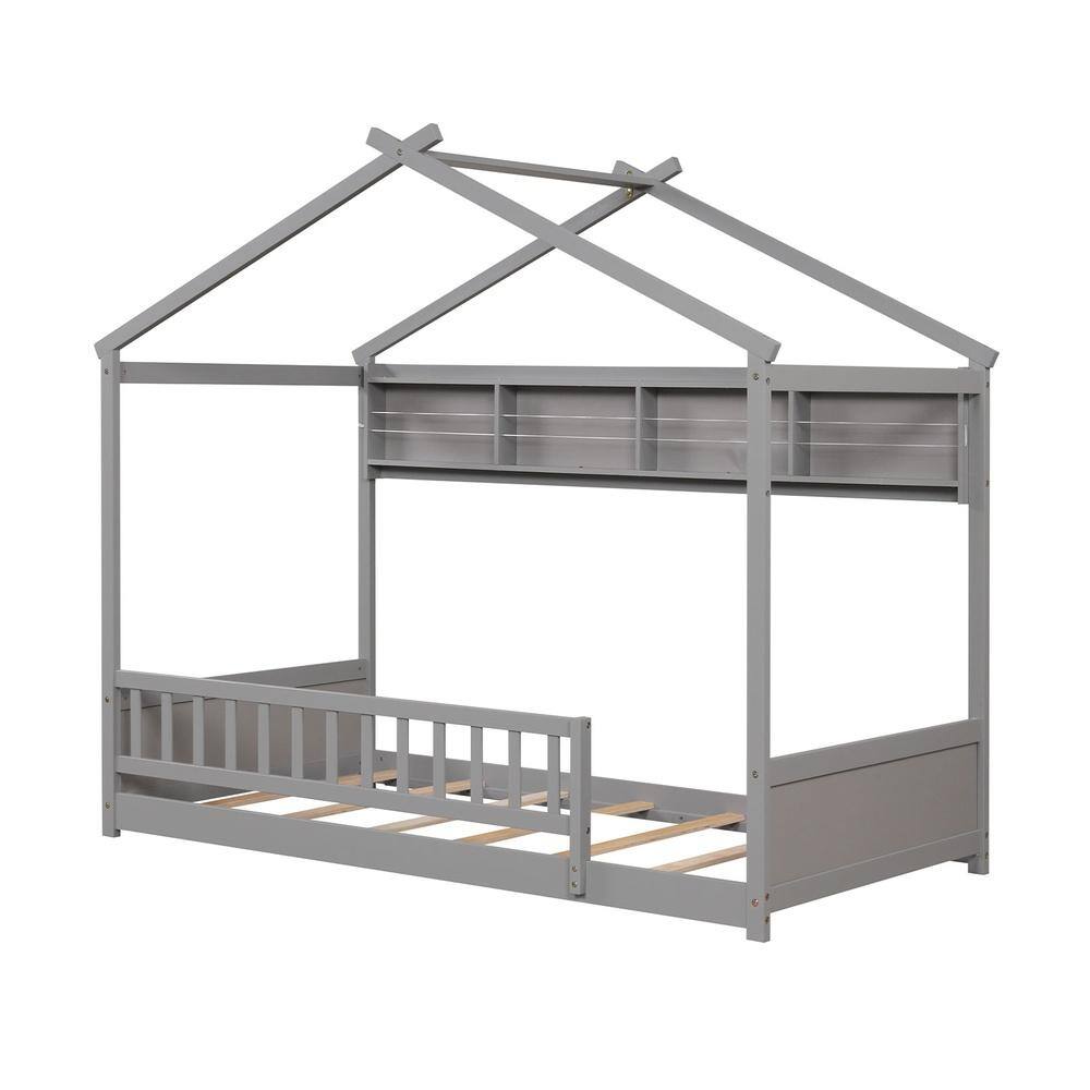 Twin Size House Bed with Storage Shelf and Headboard-Gray price history on PriceWatchPro