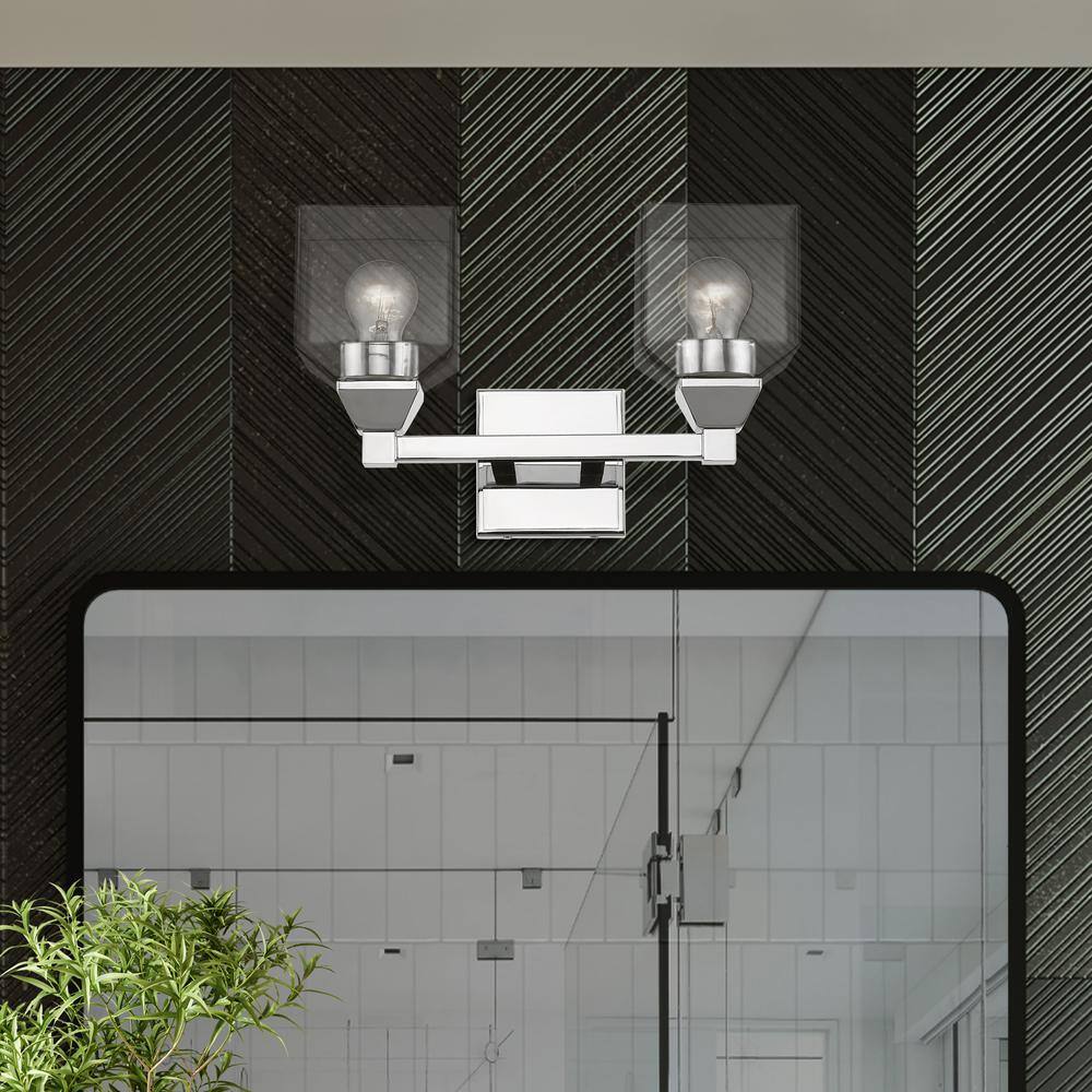Polished Chrome 2-Light Vanity Sconce with Clear Glass Shades