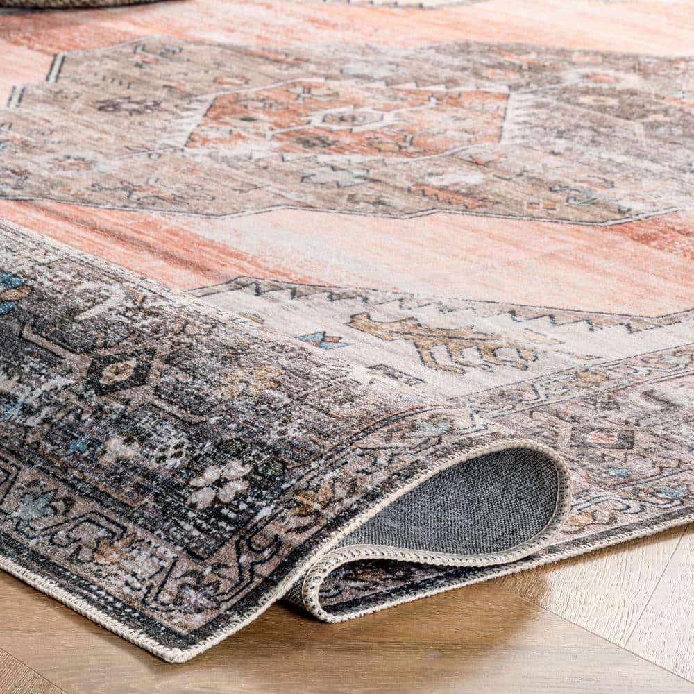 Peach Medallion Easy-Care Synthetic Rectangular Rug