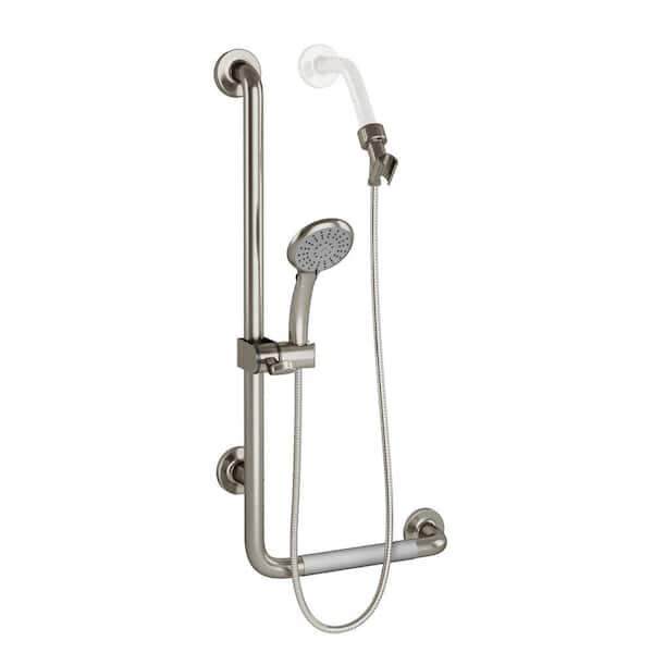 PULSE Showerspas ErgoSlideBar Left 5-Spray Wall Bar Shower Kit In Brushed Stainless Steel