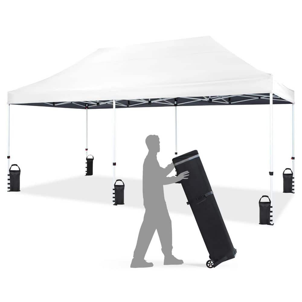 Oyezvary 10 x 20 ft. White Commercial Pop-Up Canopy Tent, 400D