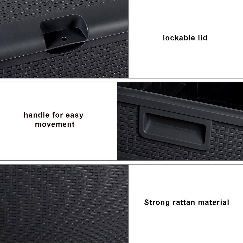 Black Plastic Wicker Lockable Deck Box with 120 Gallon Capacity