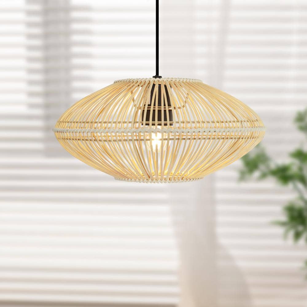 Quill 13" Matte Black Bohemian Rattan Pendant Light