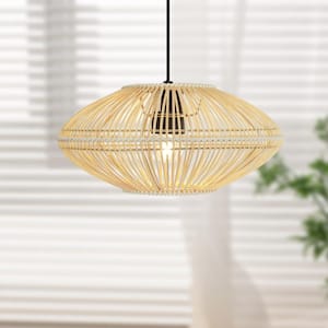 Quill 13 in. 1 - Light Black Modern Bohemian Rattan Pendant Light